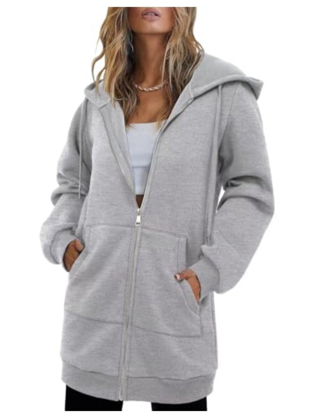 Women's Casual Zip Up Hoodie Long Sleeve Kangaroo Pocket Sweatshirt